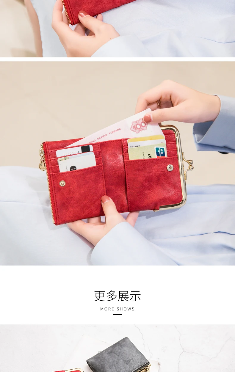 Miyin Damen Geldbörse kleine RFID Damen kompakte Bifold Leder Vintage Geldbörse mit Reiß verschluss und Kuss schloss – Detail 14