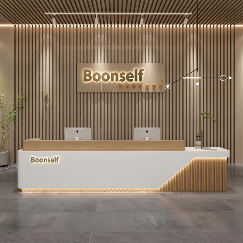 

Simple modern company checkout page clothing shop paint front desk beauty salon front desk hotel lobby bar reception desk