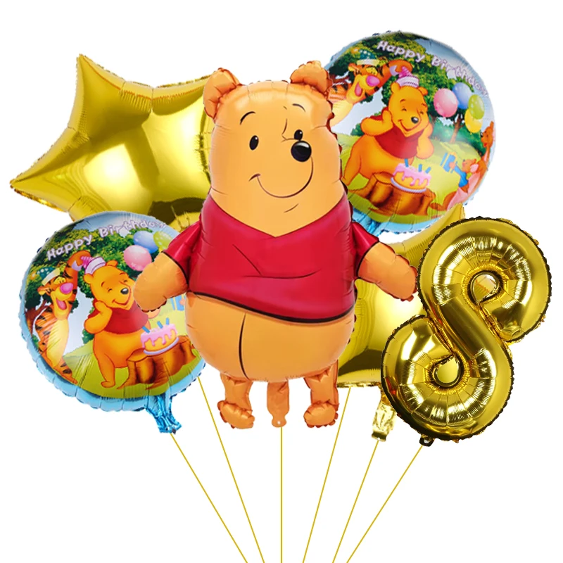 Cartoon Disney Winnie the Pooh Theme 32inch Gold Number Balloon Set Foil Globos Kids Birthday Party Decor Baby Shower Supplies