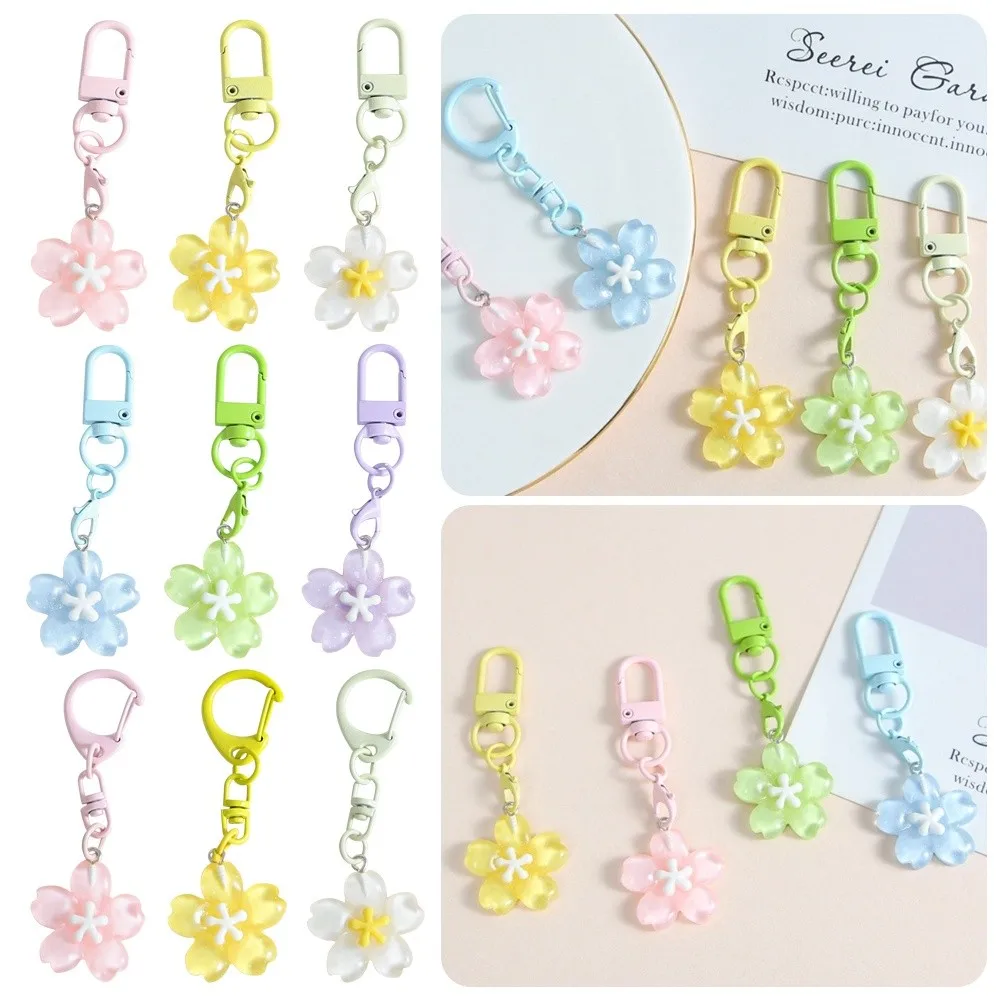 Cute Resin Cherry Blossom Keychain Colorful DIY Car Key Ring Floral Jewelry Accessories