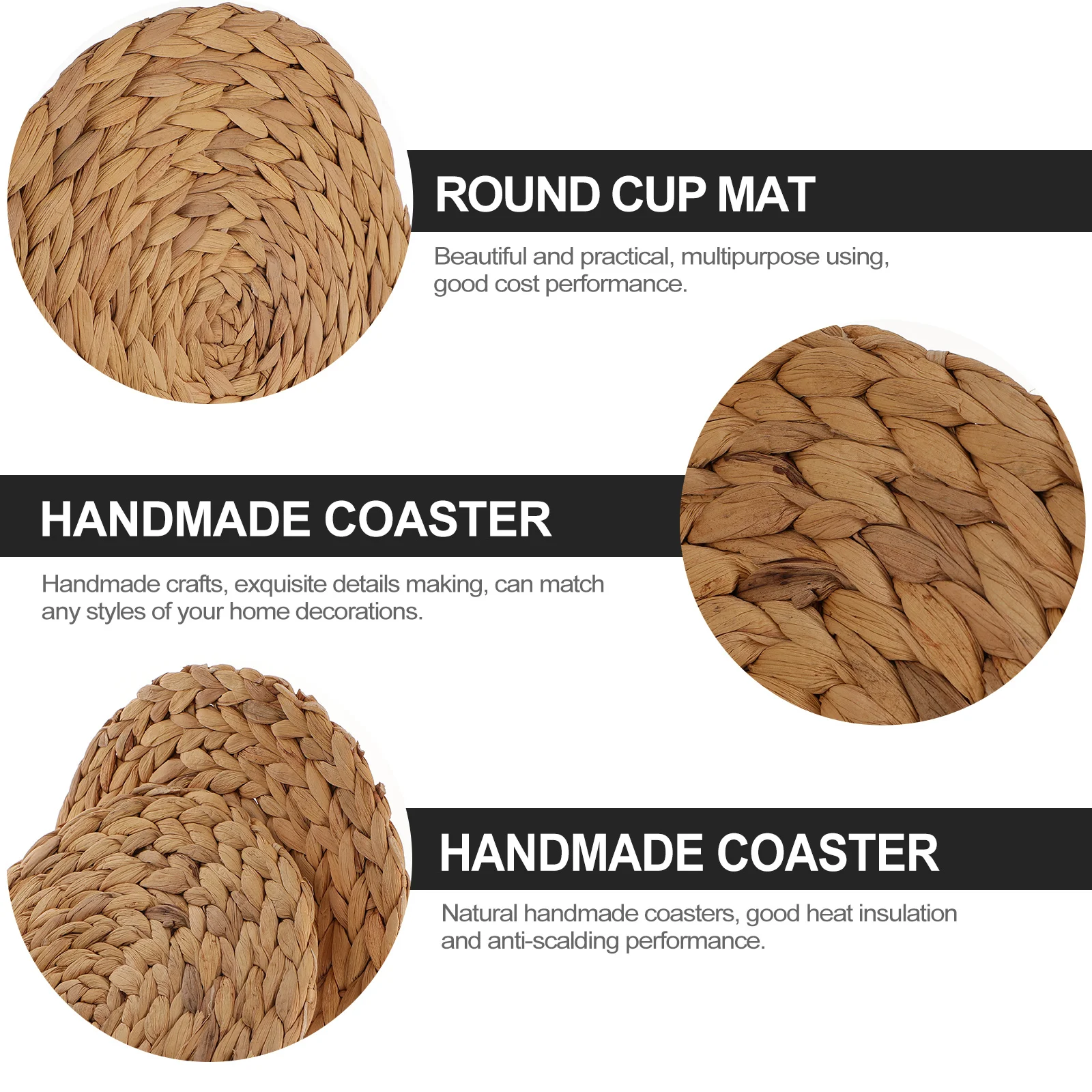 

4 pcs Natural Handmade Round Cup Coaster Heat Insulation Tabletop Mat Placemats Pot Holders Cup Pad Coasters Home Textile