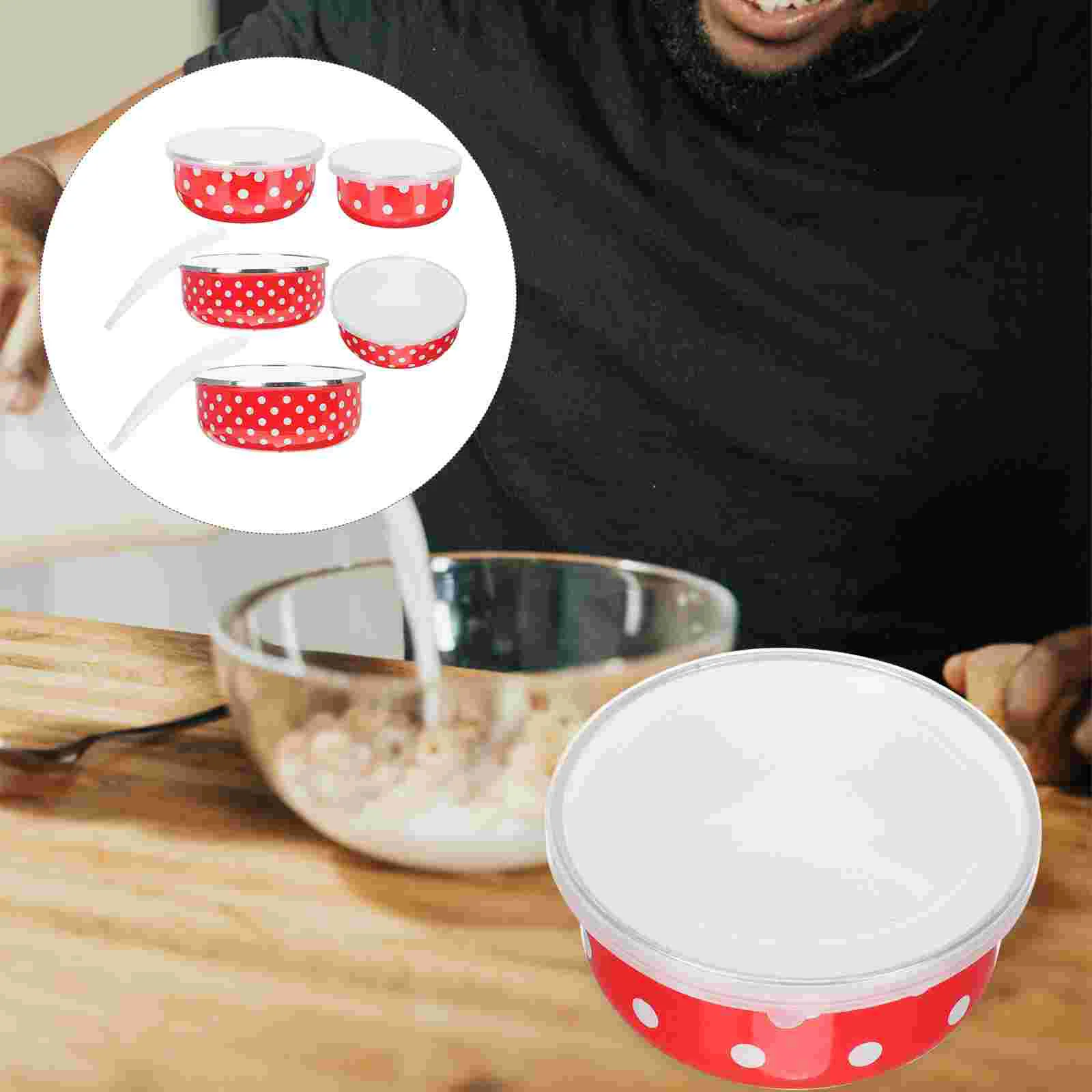 

5 Pcs Enamel Covered Bowl Kitchen Supplies Salad Container Mixing Bowls Ceramics Food Containers Child Ramen