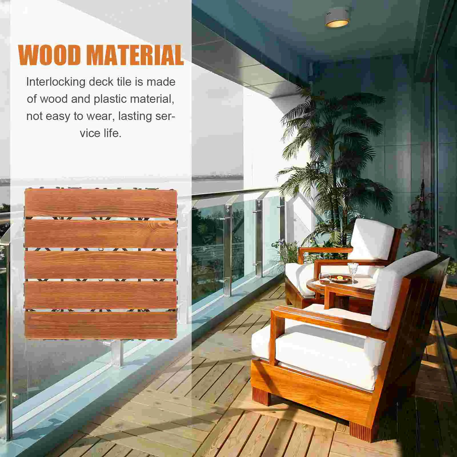 Four-strip Wood Brushing with Wax Oil Interlocking Deck Tiles Outdoor Plastic Patio Floor Flooring