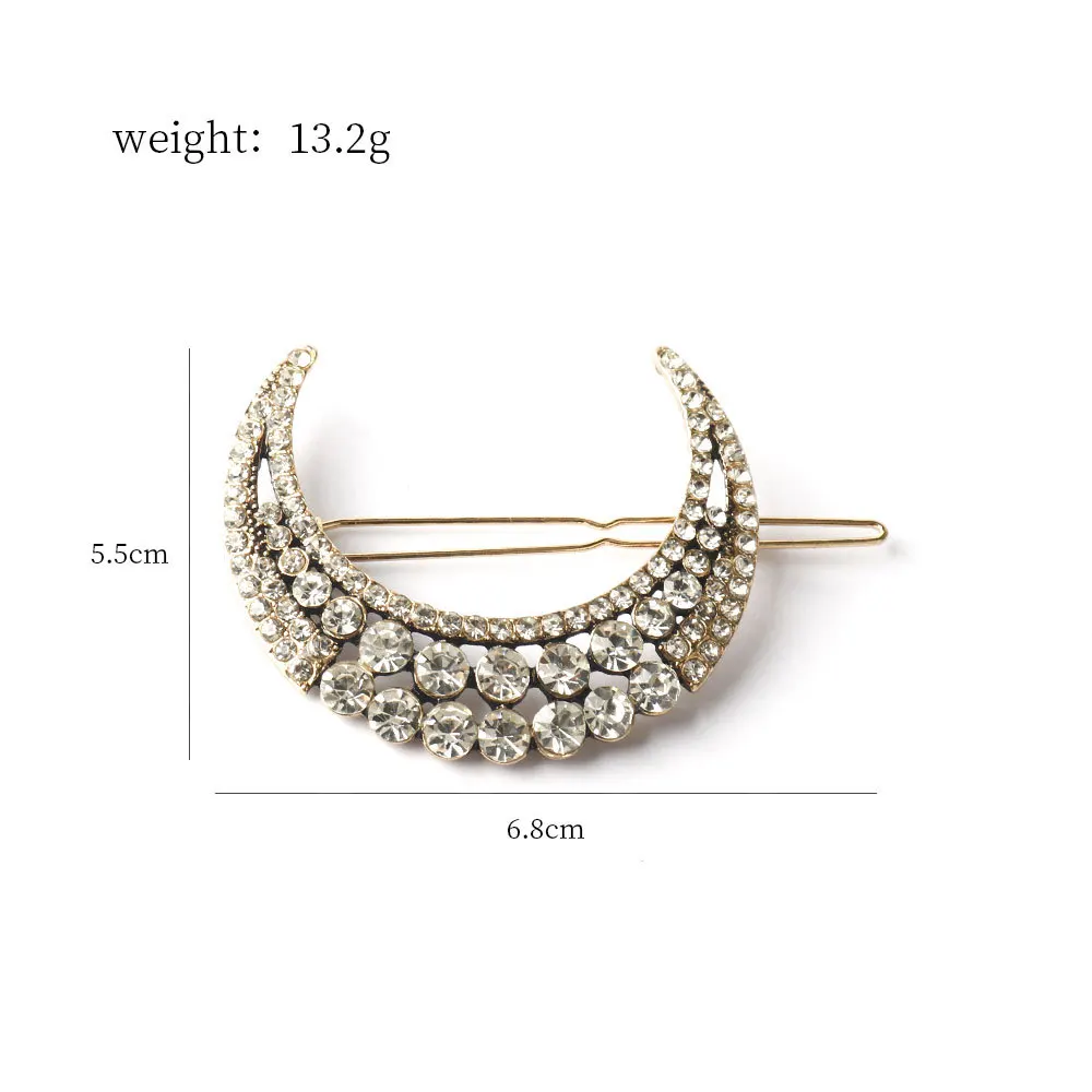 Pince à cheveux en forme de lune en cristal pour femmes, bijoux Vintage, épingles à cheveux, accessoires pour cheveux, argent doré, 1 pièce
