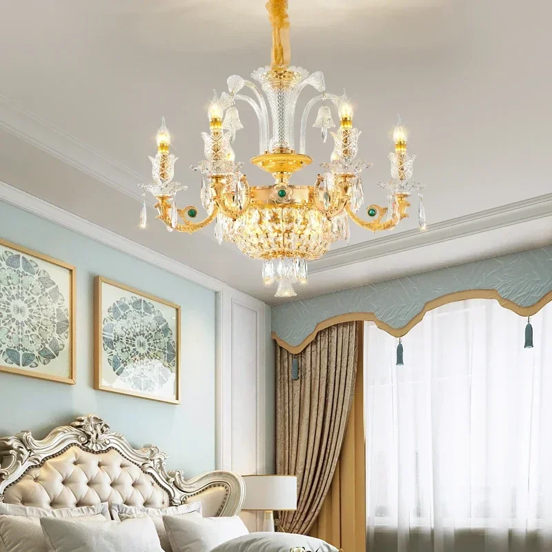 ثريا كريستال فاخرة، ضوء قلادة مزخرف بالذهب، إضاءة غرفة المعيشة وغرفة النوم الحنين، مصباح ديكور منزلي قديم #3