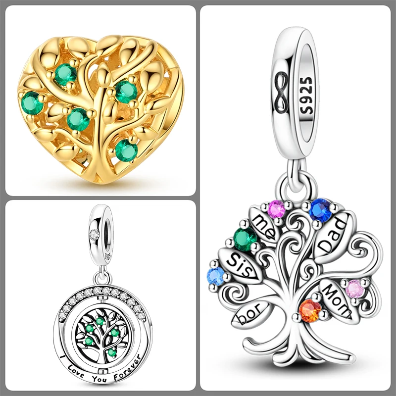 3-teiliges 925 Sterling Silber Lebensbaum-Charm-Set Familienbaum Herz Mond Sonne Schmetterling DIY Original Armband Halskette für Frauen – Detail 20