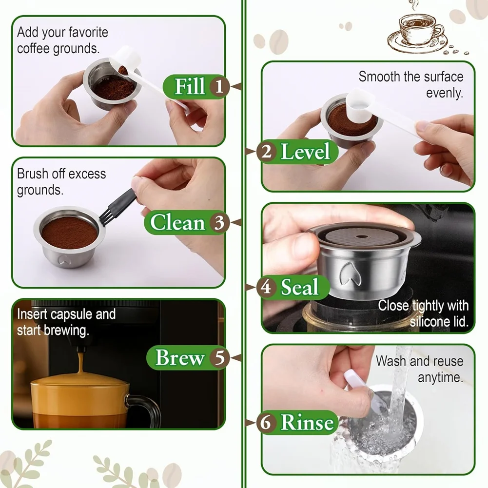 

BAAO-Coffee Capsule Replacement Kit-Reusable 230Ml Stainless Steel, For Nespresso Vertuo Machines, Includes Silicone Lid Pod