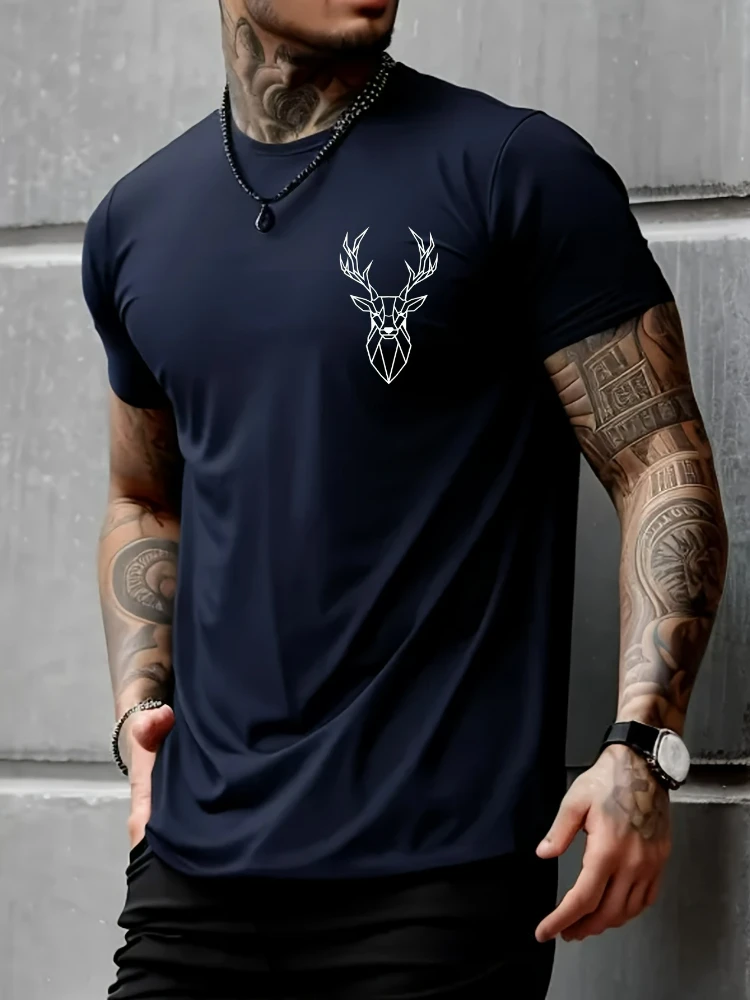 

Men's cotton casual short-sleeved T-shirt printed with moose antlers.