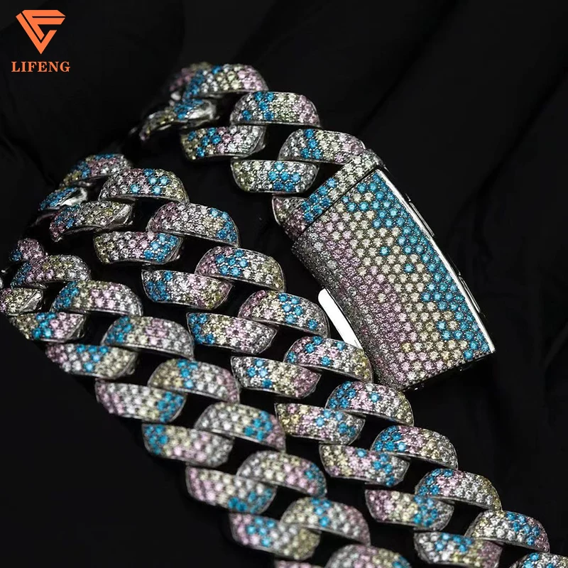 New Arrival Fashion Jewelry 18mm 3 Row Three-colour Snakeskin Design S925 Iced Out VVS Moissanite Hip Hop Cuban Chain Necklace