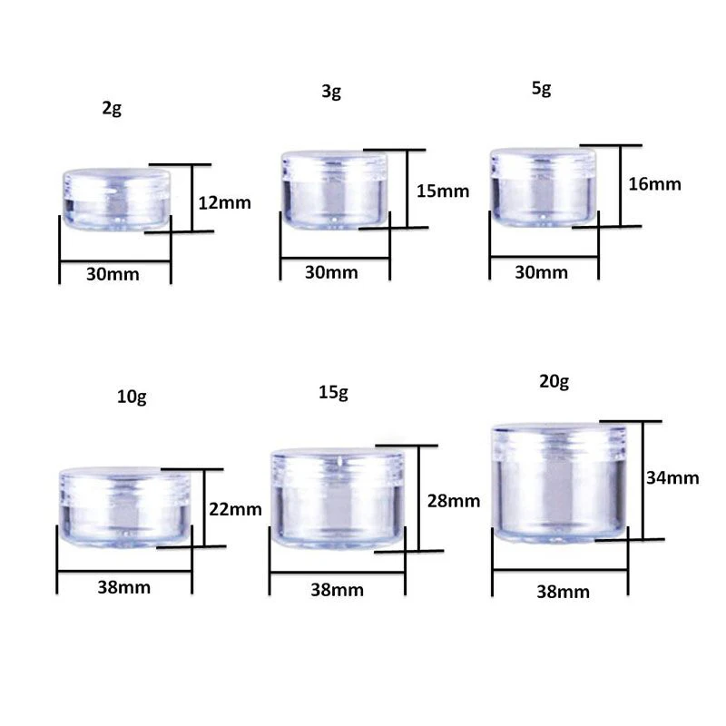 Frasco de plástico transparente para crema, botella vacía portátil de 50 piezas, 2g, 3g, 5g, 10g, 15g, 20g, Mini botellas cosméticas para esmalte de