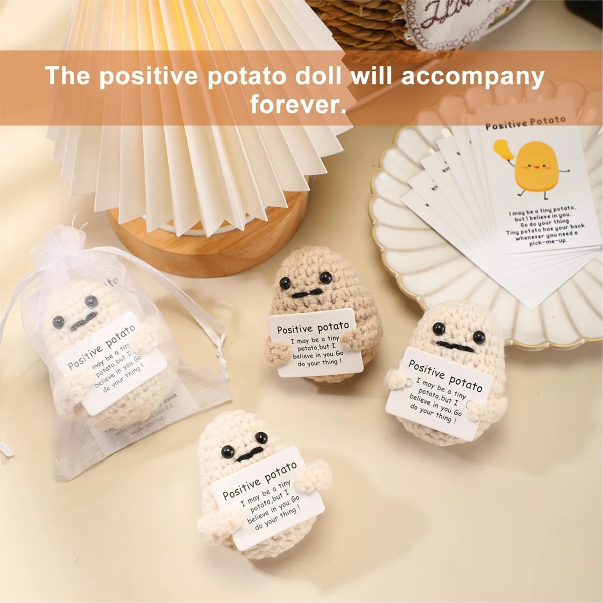 KKZ-10PCS Cute Positive Potato Emotional Support Pickle with Cards and Bags Crochet Doll Plush Toy