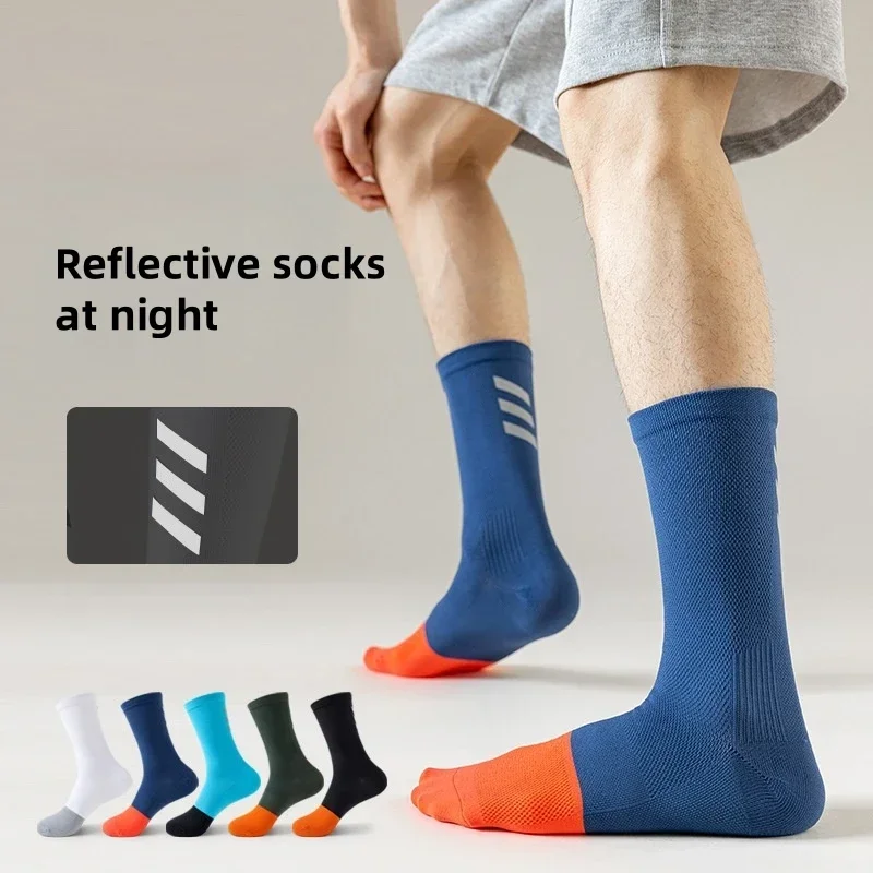 Neue professionelle Radsocken für Herren, farblich passend, reflektierend, atmungsaktiv, schnell trocknend, saugfähig, elastisch, Sportsocken