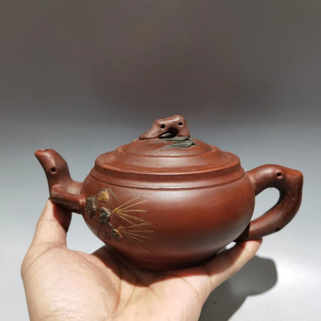 

8"Chinese Yixing Purple Clay Teapot Bamboo leaf pattern Teapot Kettle Tea Maker Office Amass wealth Ornaments Town house