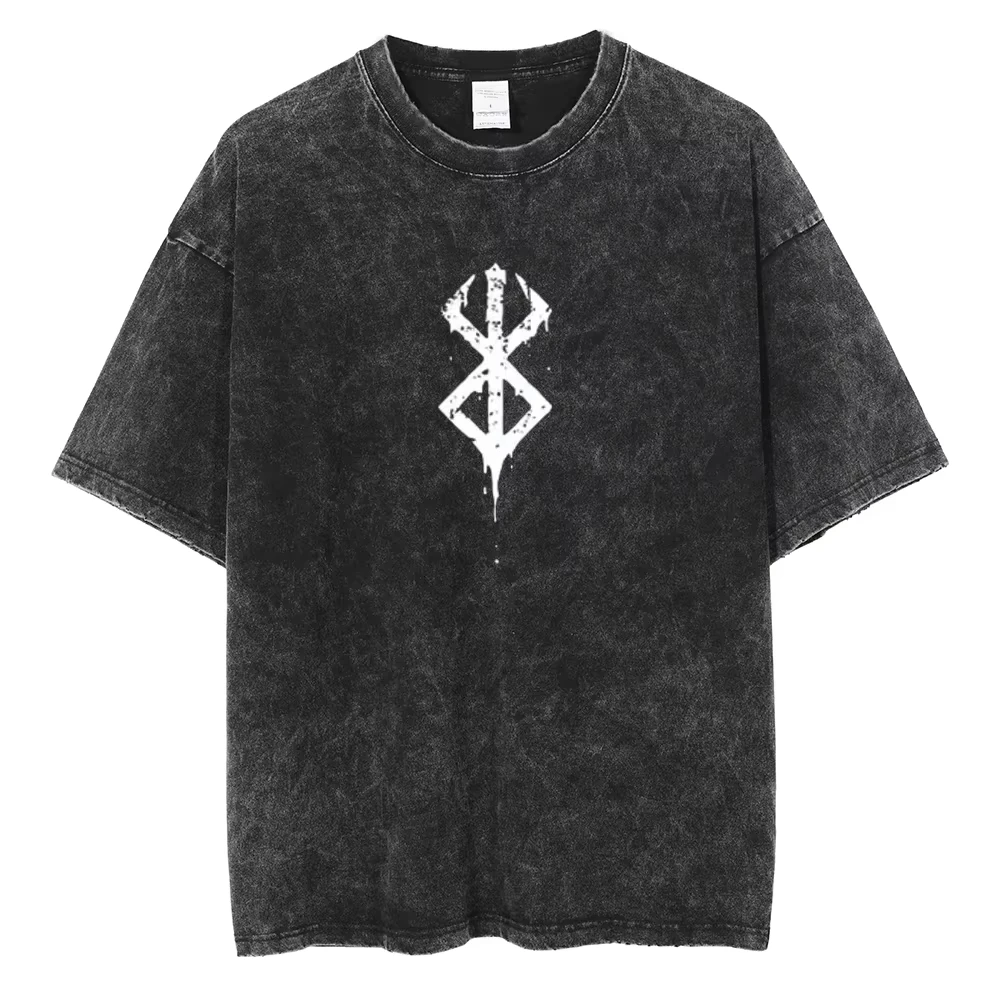 Unisex Vintage Acid Wash T-Shirt mit dunklem Symbol-Grafikdruck, Gothic Punk Oversized Loose Fit Baumwolle Kurzarm Y2K Streetwear Tee – Detail 6