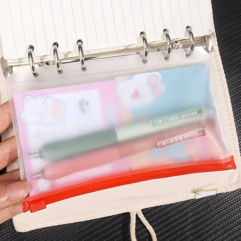 12/6PCS Loose Binder A6 6-Hole Zipper Binders Pockets Waterproof PVC Transparent Envelopes Loose Leaf Bags Pouch Document Filing