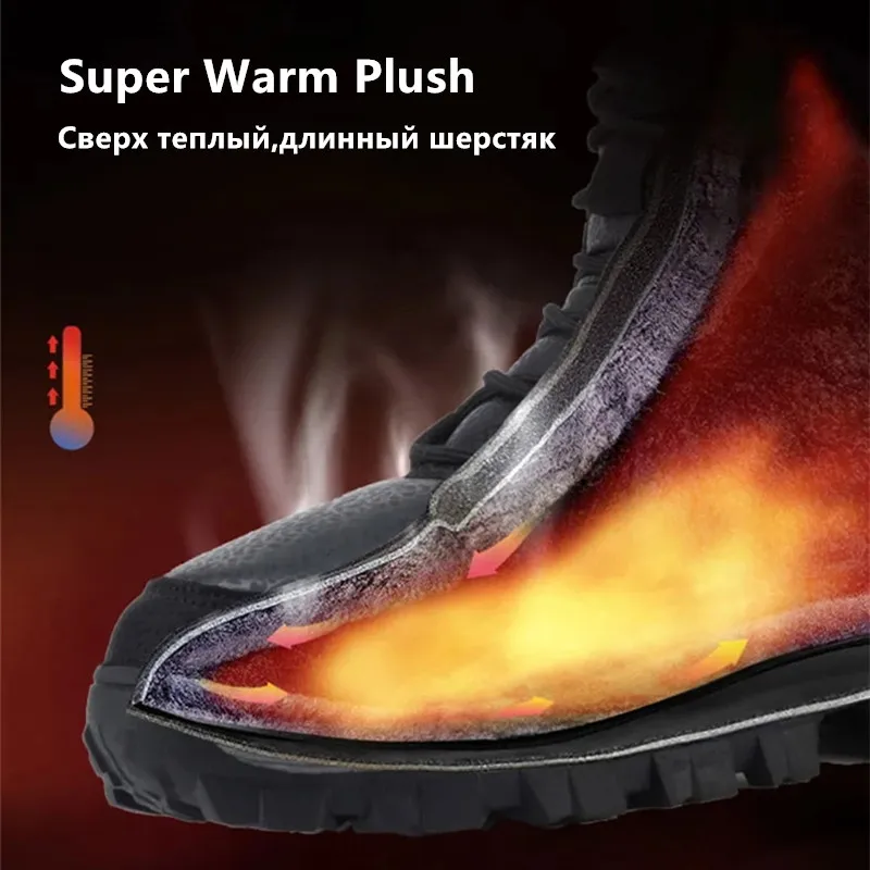 New Men's Winter Boots Warm Plush Snow Boots Outdoor Non-Slip Couple Hiking Boots High-Top Waterproof Sneakers Men's Ankle Boots