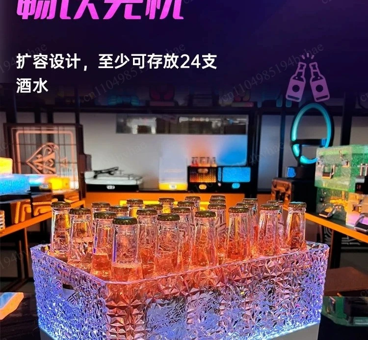 Seau à glace lumineux en acrylique, design givré amélioré, pour bar, KTV et soirées, avec support créatif pour vin et bière, anti-chute, également utilisable comme seau à champagne