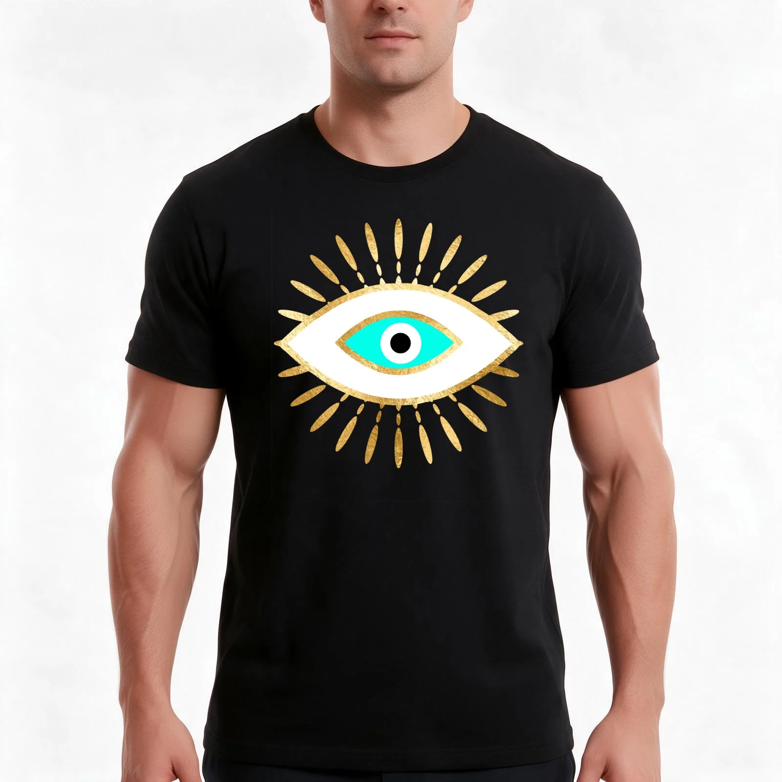hamsa evil eye gold foil print T-Shirt Summer Casual Cotton Tee Oversized Streetwear Tops Vintage Graphic Print 100% Cotton