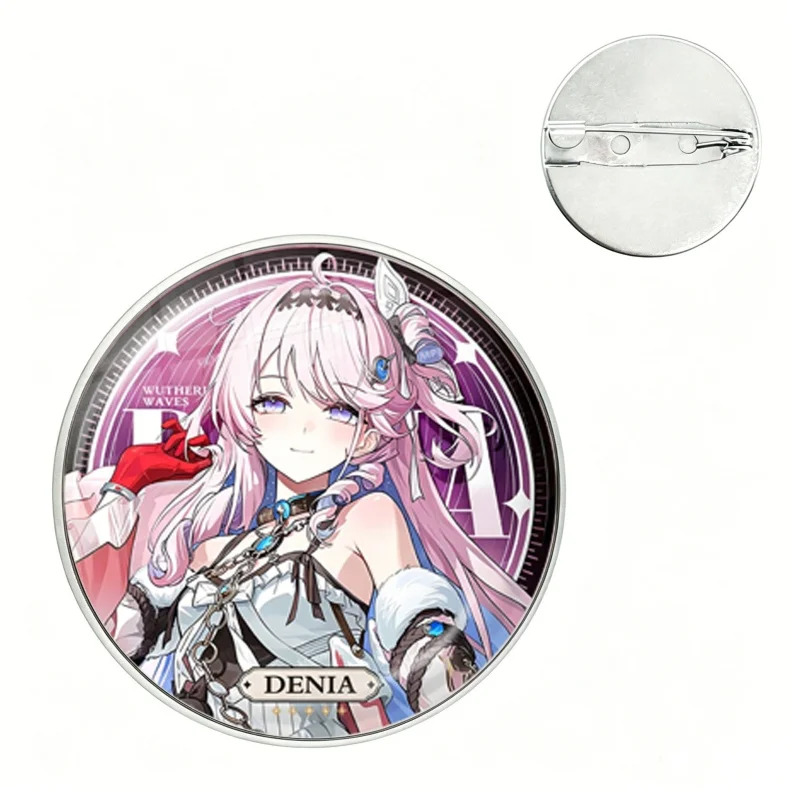 New Wuthering Waves 25MM Glass Brooch Denia Aemeath Hiyuki Badge Pin Cartoon Anime Game Cosplay Jewelry Cute Gift