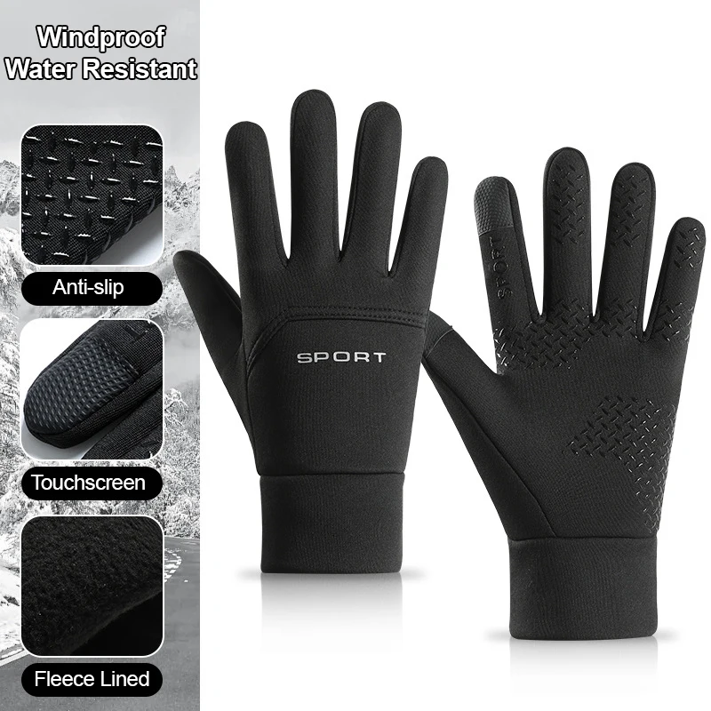 Winter Cycling Gloves Driving Touch Screen Thermal Gloves Fleece Lined Windproof Water-Repellent Anti Slip Unisex Fishing Gloves