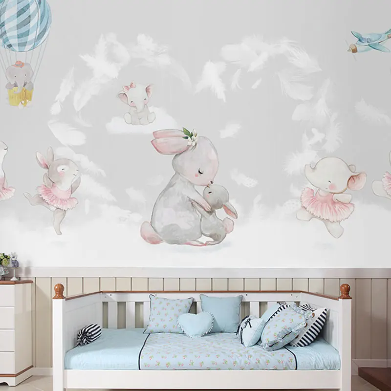 Papel tapiz de dibujos animados personalizado para habitación de niños, papel de pared 3D, Fondo de pared de conejito, lindo revestimiento de pared