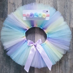 Pastel Rainbow Tutu Skirt Headband Rainbow Tulle Baby Girl First Tutu Skirt Easter Tutu Outfit Baby Girl Birthday Photoshoot