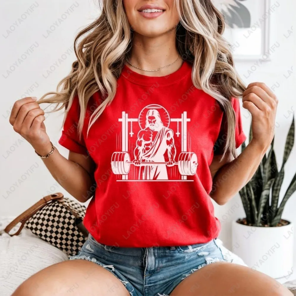 Jesus Workout Weightlifting Christian Gym Tshirt Motivational Jesus Lifting Funny Graphic Printed T Shirt Cotton Man Women Tees