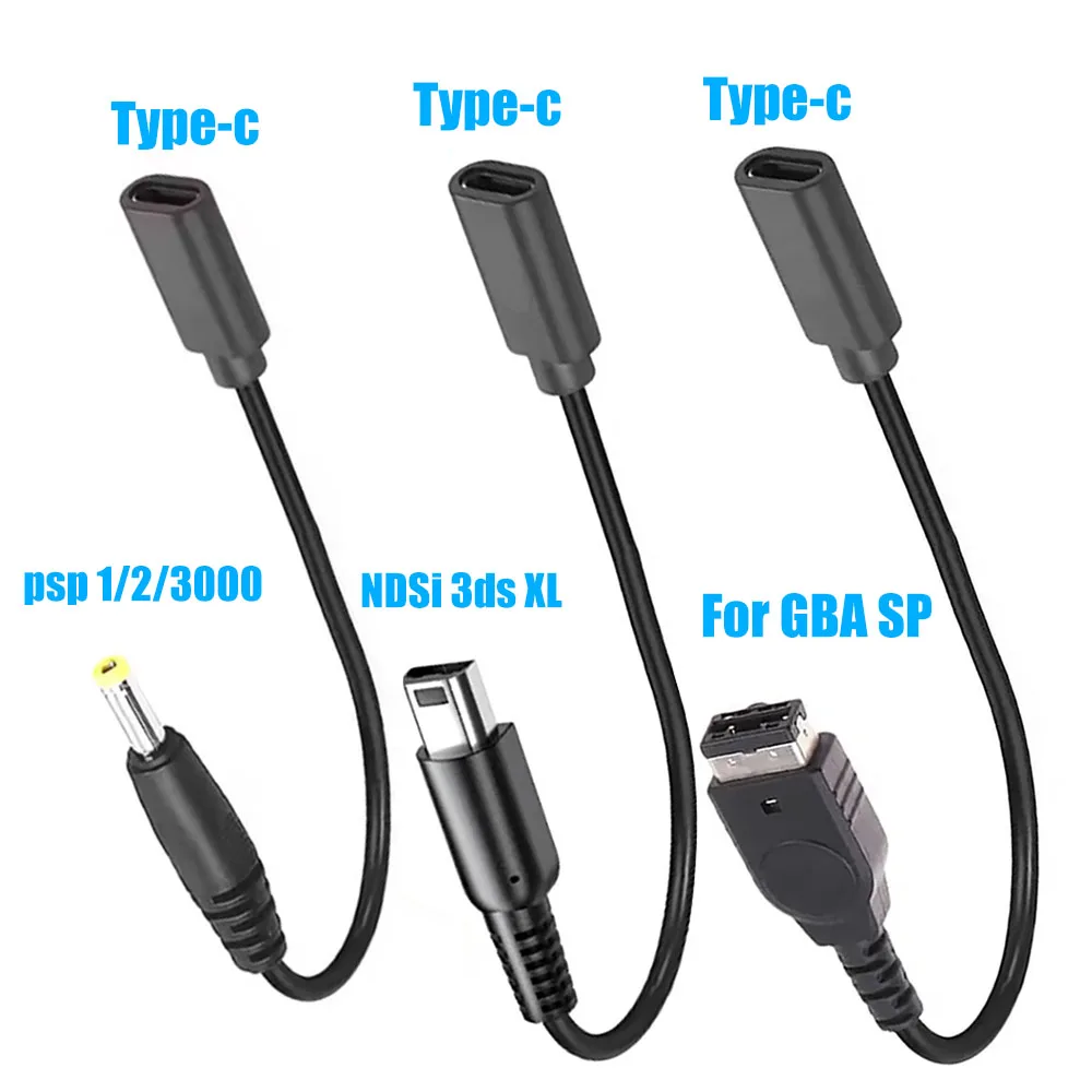 Para 3DS LL/XL /Nuevo 3DS/3DS XL/3DS/Nuevo 2DS LL/2DS XL/2DS/DSi/DSi XL GBA SP PSP1000 2000 3000 Adaptador de cable de carga USB tipo C