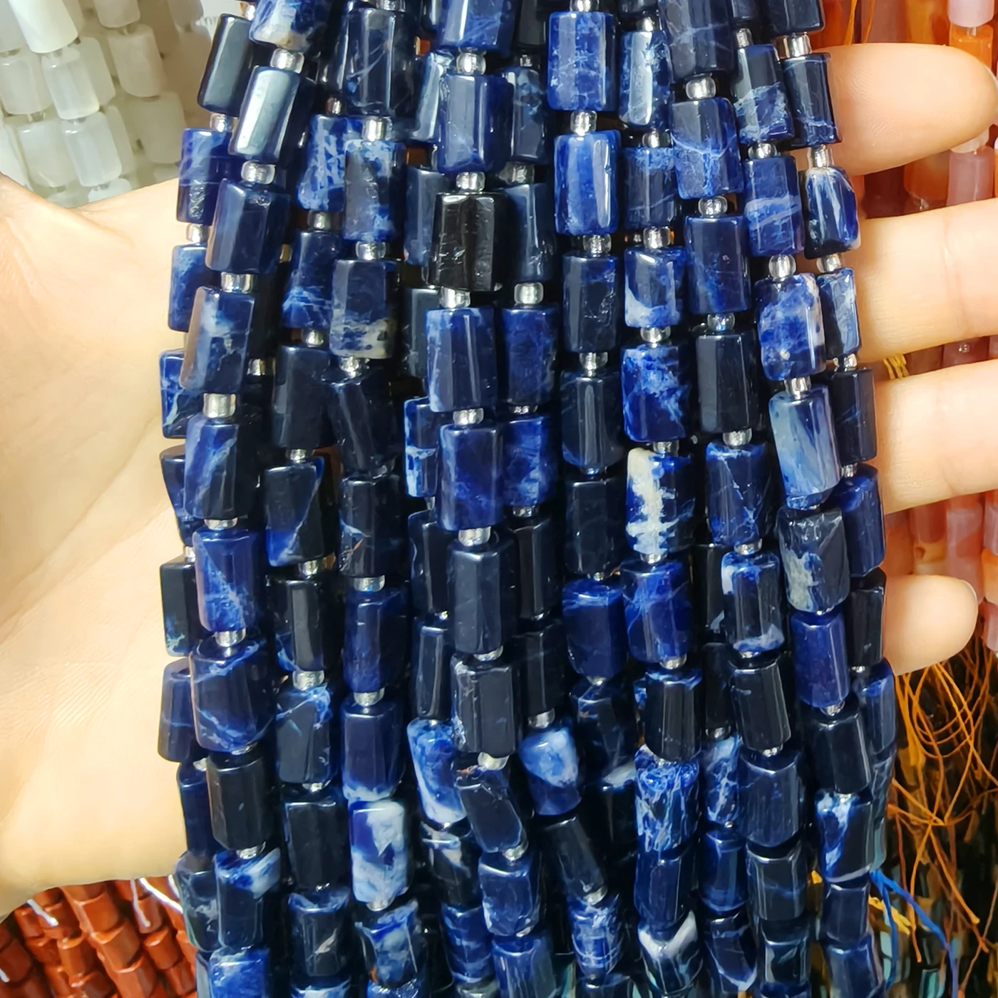 8-10mm Irregular Blue Sodalite Beads Column Natural Stone Tube Spacer Beads for Jewelry Making DIY Charms Necklace Bracelets