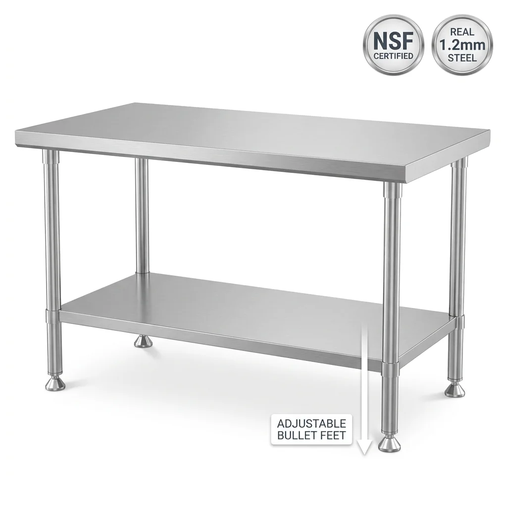 Commercial 201 Stainless Steel Worktable Customized Food Work Table Shelf For Restaurants Hotels Double Working Bench Direct