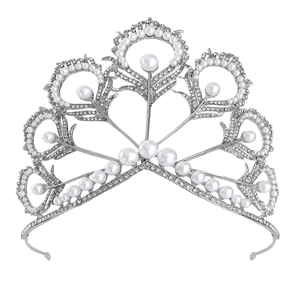 1Pcs Wedding Crown Hairband Pearl Bridal Shape Alloy Crown Accessory for Bride Banquet Engagement Bridal Crowns