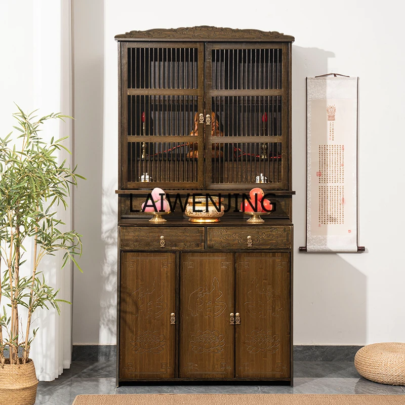 HLZ Buddhist shrine New Chinese-style household Buddhist cabinet with door Shrine offering table for God of Wealth