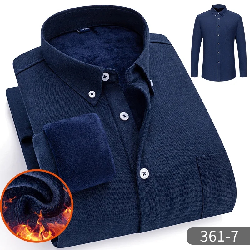 Men Oxford Fleece Warm Plaid Classic Style Regular Fit Velvet Large Size Thick Casual Shirt Male Brand Clothes L-5Xl