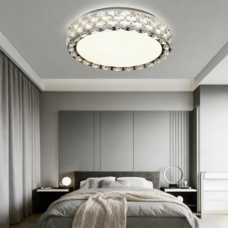 Dual-Layer Crystal LED Ceiling Light, Modern Flush Mount Chandelier with Sparkling Glow, Soft Eye-Friendly Lighting for Home,