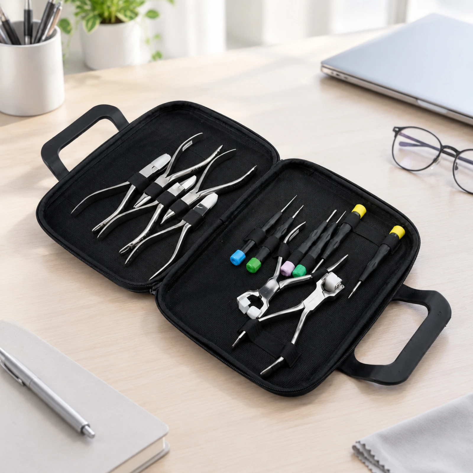 Eyeglass Repair Tool Kit with Zippered Carrying Case Long-Lasting Portable Eyeglass Repair Tool Set Multi-Function Non-Slip