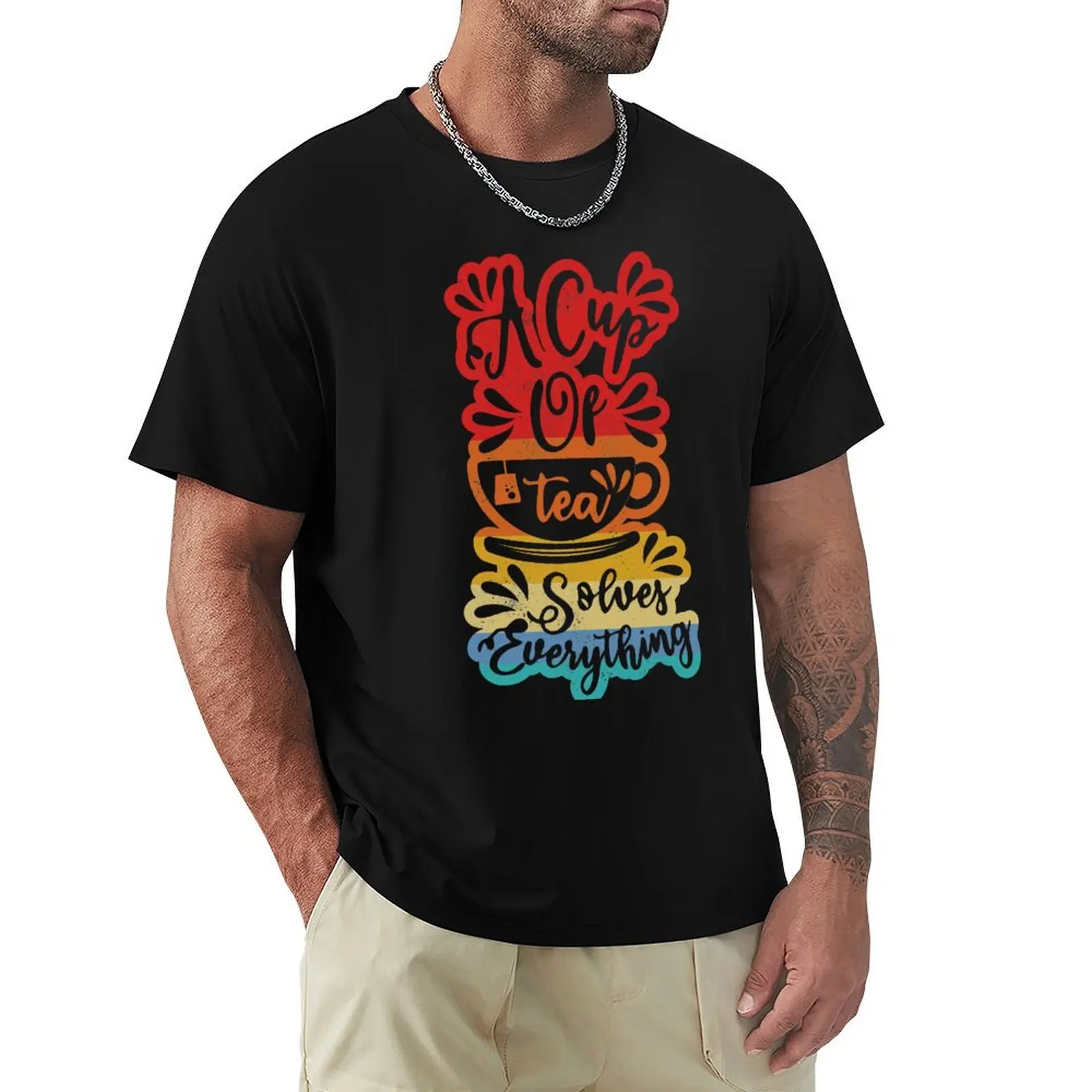 A Cup Of Tea Solves Everything Green Tea Lover Gift T-Shirt Comfortable Basic Crew Neck Tee