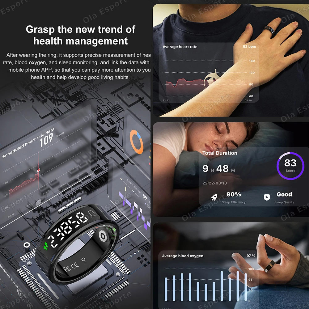 2026 New Smart Ring Display Screen Gesture Brush Video Waterproof Remote Camera Blood Oxygen Monitoring Smartring Men Women R11C
