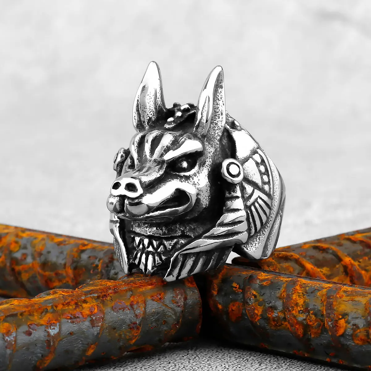 

Egyptian Mythology Anubis Ring Egyptian God Hip Hop Biker Vintage Ring Fashion Charm Punk Male Jewelry Creative Gift Wholesale