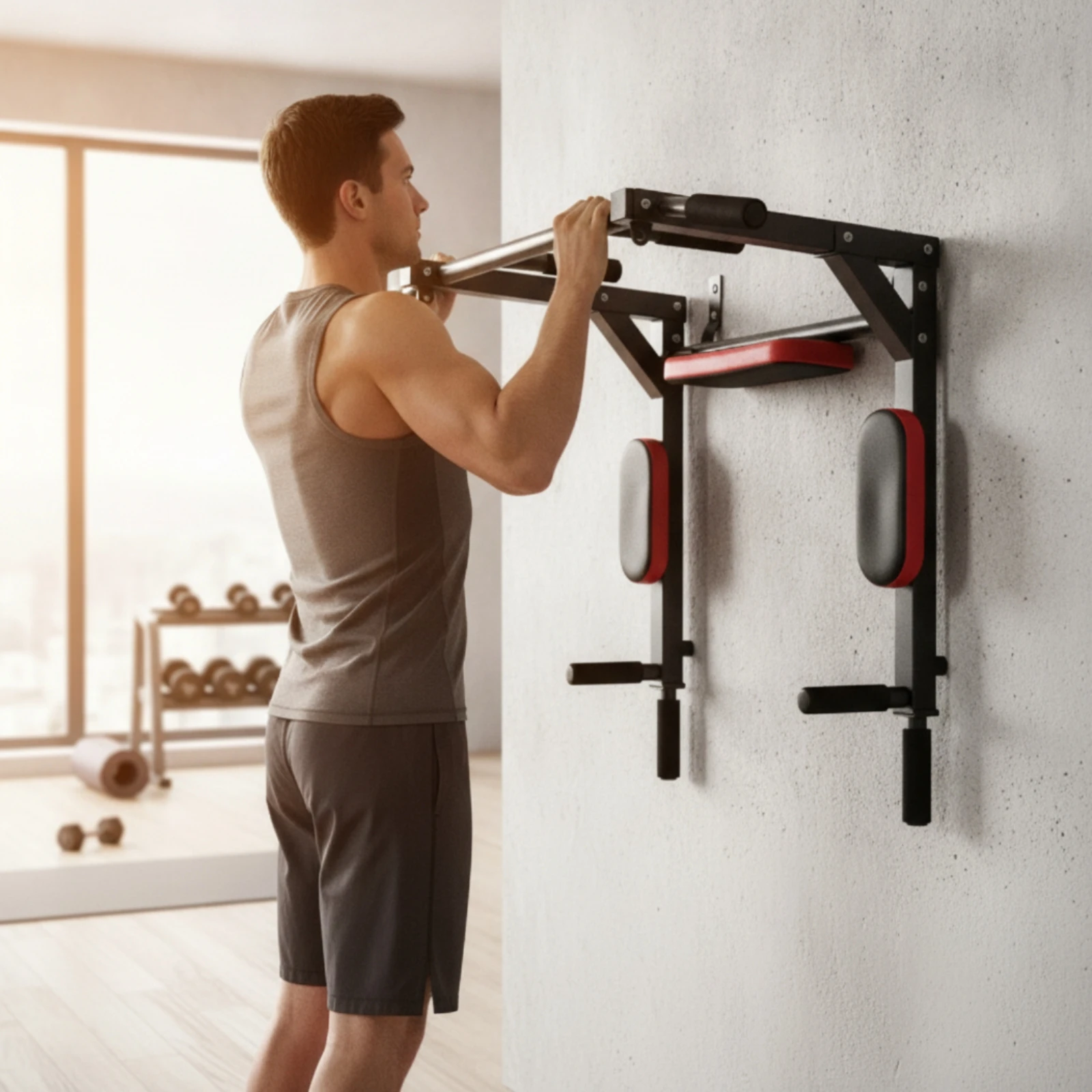 Wall-Mounted Pull-up Bar Non-Slip Wall Mounted Pull-up Bar Strength Apparatus with Arm Pads Stability Fitness Equipment Rigid