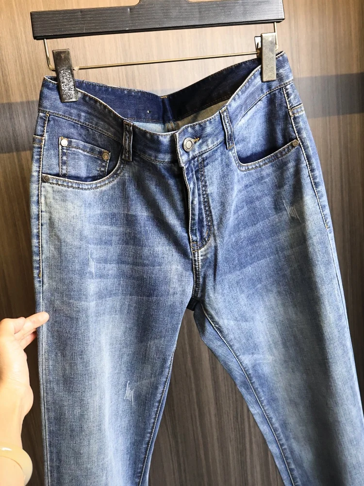 Soft Comfortable Men's Casual Straight Leg Jeans Elastic Skin-friendly Breathable Fashion Urban Style mid Waist Zipper Fly
