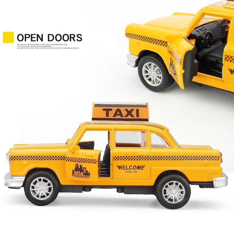 1/32 Retro Taxi Model Auto Legering Miniatuur Speelgoed Auto Diecast Voertuig Collectie Geluid Licht Baby Speelgoed Voor Kinderen kinderen Dag Gift