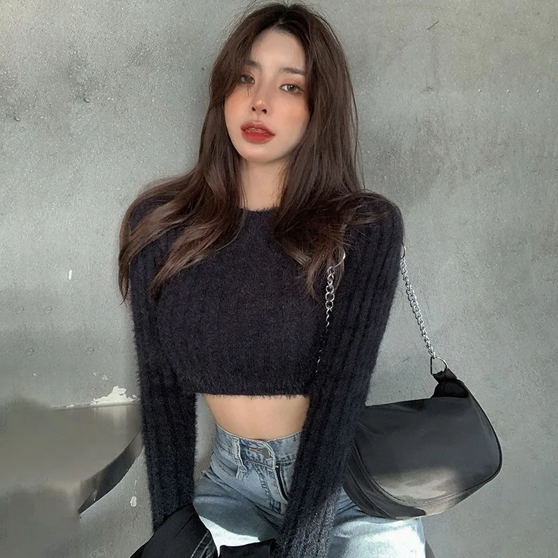 Solid Basic Knitted Tops Women Sweater Long Sleeve Casual Slim Pullover Korean Fashion Simple Chic Clothes