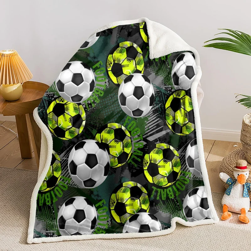 

Cartoon sports themed Sherpa wool blanket, football patterned children's adult wool blanket, goal moment style sofa decoration