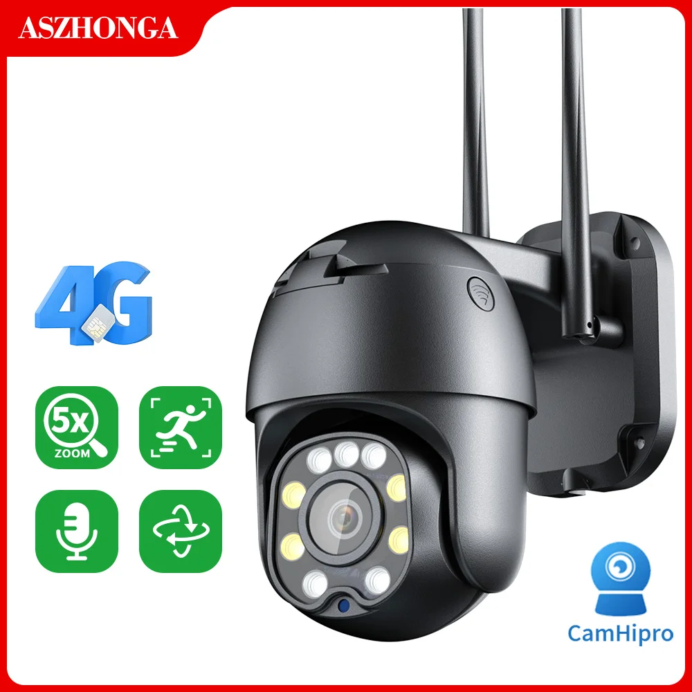 

ASZHONGA 5MP Iptv Wireless 4G IP Camera PTZ Auto Tracking 5X Optical Zoom Outdoor Night Vision Security Protection Cam