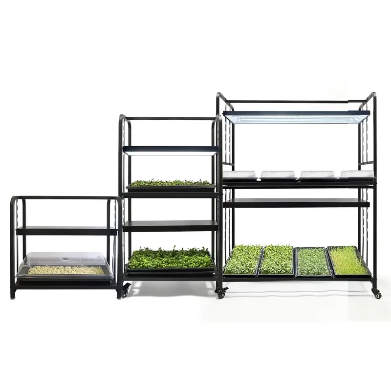 Home Greenhouse Kitchen Garden 2-Tier Iron Grow Light System Plant Stand Adjustable Height Micogreen Plants Herbs Succulent