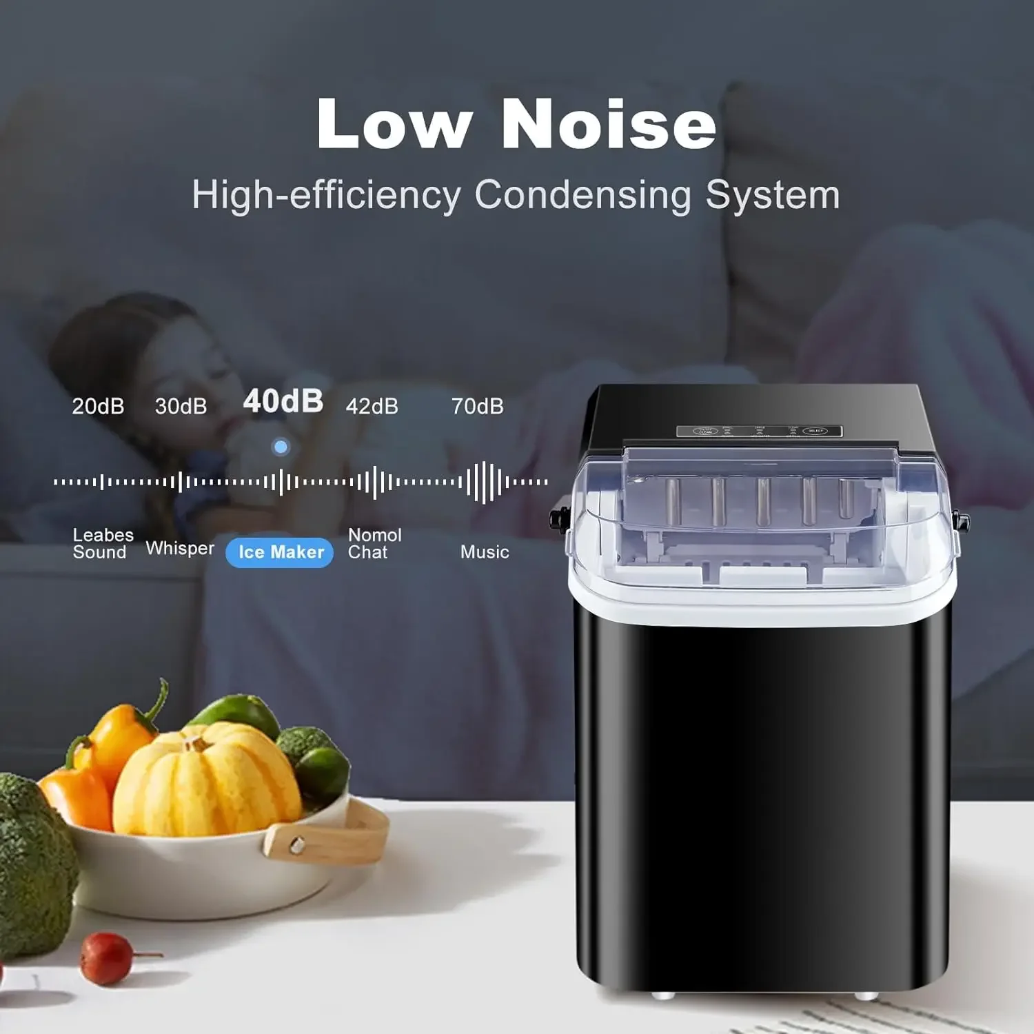 Compact Portable Ice Maker with Carry Handle for Kitchen, Party & Camping - Produces 2 Sizes of Crisp Ice Cubes - Countertop Ice