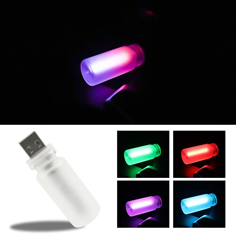 

1PC Car USB Frosted Glass Atmosphere Light Universal RGB Night Lamp Touch Control Camping Incandescent Car Interior Lights