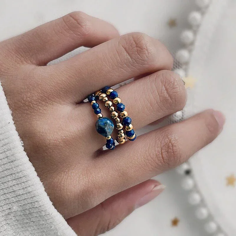 Natural Stone Beaded Rings For Women Crystal Stainless Steel Simple Fashion Elastic Rope Ring Handmade Wedding Party Jewelry