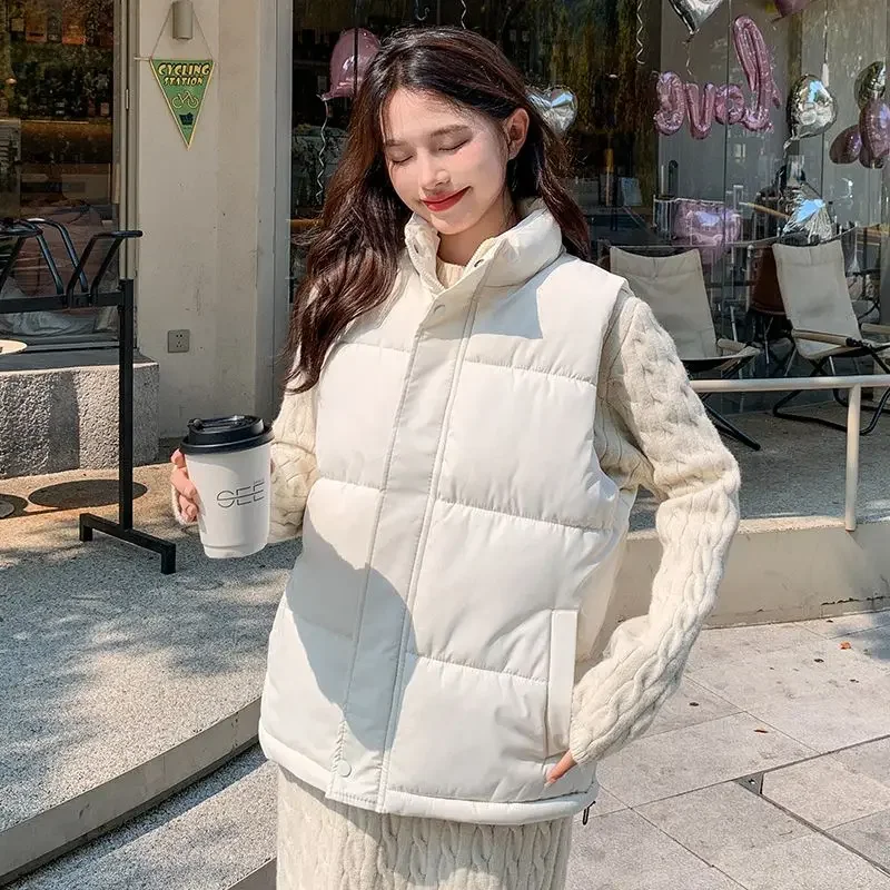 

Lady Padded Cotton Giletes Quilted Off-white Cold Lightweight Youthful Elegant Women's Vests Autumn New Outerwear Cheap Warm