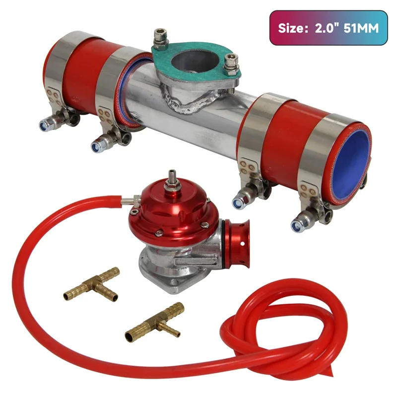 

2" 51mm Flange Pipe Adapter Silicone hose+Type-RS 30PSI Blow Off Valve BOV kit Black / Blue / Red